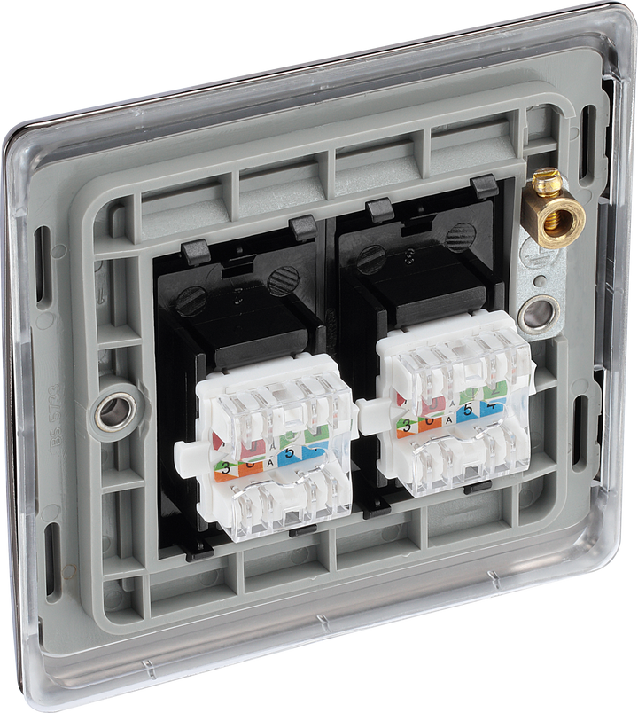 NBNRJ452 Back - This RJ45 ethernet socket from British General uses an IDC terminal connection and is ideal for home and office providing two networking outlets with ID windows for identification.