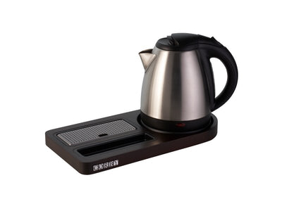 Corby Buckingham Compact Welcome Tray in Dark Wood with 1L Kettle in Polished Steel - UK Plug by Corby of Windsor (Corby-14170)