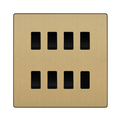 BG Evolve Satin Brass 7 Gang Intermediate Custom Grid Light Switch with Back Box Included by British General (BG-Evolve-SB-7G-CUSTOM-7x INT SWITCH)
