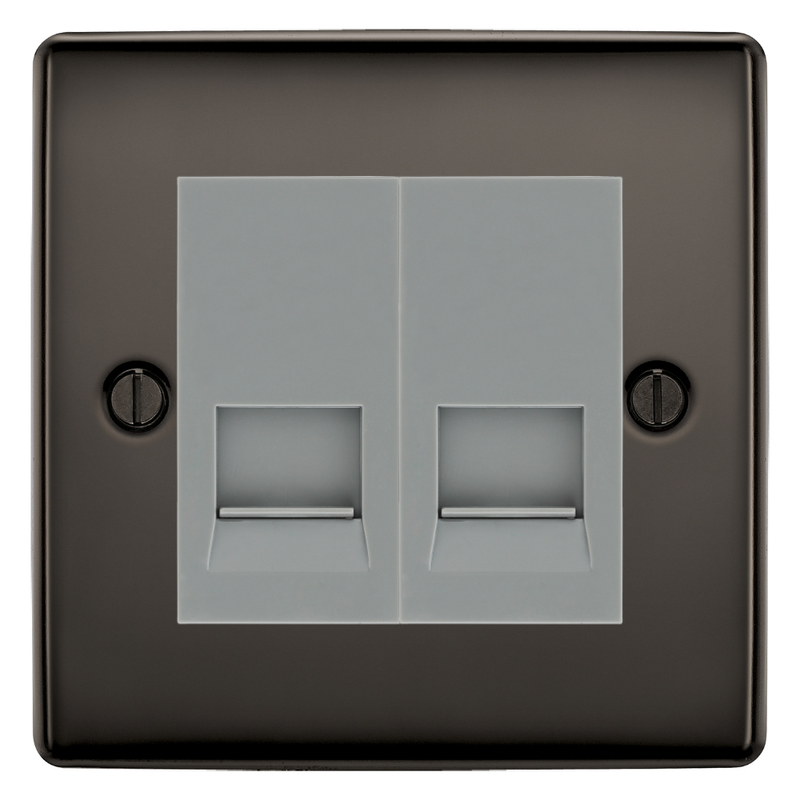 BG Nexus Black Nickel Double Master Telephone Socket – Grey Insert