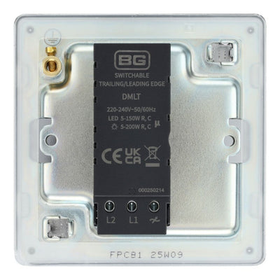 BG Screwless Polished Chrome 200W 2 Way Single Trailing Edge Dimmer Switch FPC81 with 25mm Steel Back Box