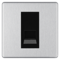BG Screwless Brushed Steel Single Secondary Telephone Socket, Screw Terminal - Black Insert