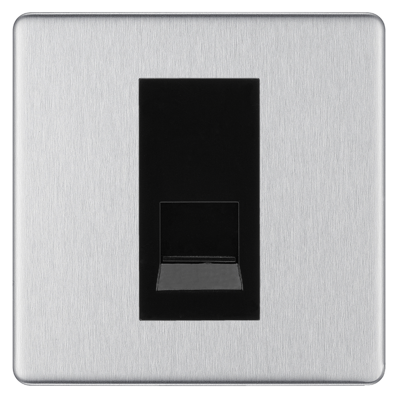 BG Screwless Brushed Steel Single Secondary Telephone Socket, Screw Terminal - Black Insert