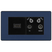 BG Evolve Matt Blue 4G Faceplate with HDMI + TV/FM/SAT Module - Black Insert by British General (BG-PCDDBEMR4B-HDMI-TVFM2B)