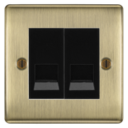 BG Nexus Antique Brass Double Secondary Telephone Socket, Screw Terminal - Black Insert by British General (BG-NABEMS2+EMBTSSB)
