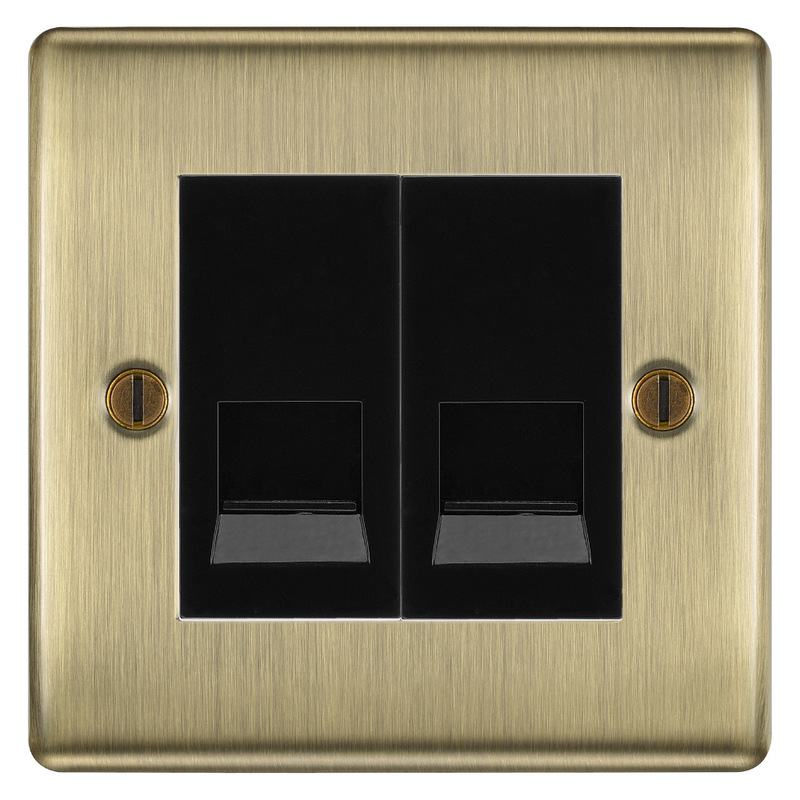 BG Nexus Antique Brass Double Secondary Telephone Socket, Screw Terminal - Black Insert