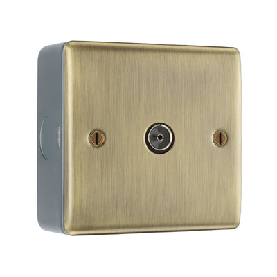 BG Nexus Antique Brass Single Co-Axial Socket with Surface Pattress Back Box by British General (BG-NAB60+MC501)