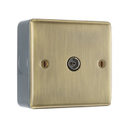 BG Nexus Antique Brass Single Co-Axial Socket with Surface Pattress Back Box by British General (BG-NAB60+MC501)