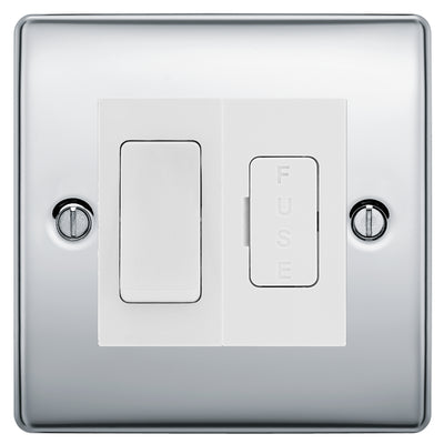 BG Nexus Metal Polished Chrome 20A Double Pole Switch & 13A Fused Spur Plate | White Insert