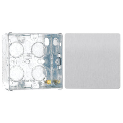 BG Evolve Brushed Steel Single Blank Plate PCDBS94W with 35mm Steel Back Box