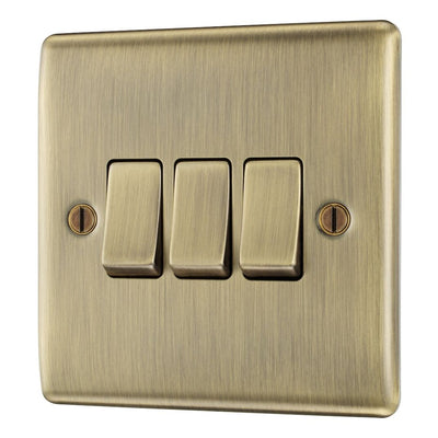Antique Brass 3 Gang Triple Light Switch & Surface Pattress Back Box
