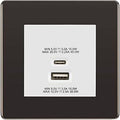 BG Screwless Black Nickel 45W USB Wall Socket Euro Module USB-A & C-White Insert