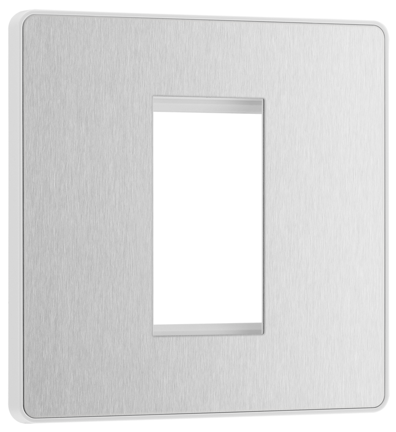 BG PCDBSEMS1W Brushed Steel Evolve 1 Euro Module Front Plate - White Insert