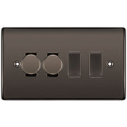 BG Black Nickel 4 Gang Light Switch 2x Trailing Edge LED Dimmer 2x 2 Way Custom Switch by British General (NEXUS-BN-4G-CUSTOM-2xDIMMER-2x2Way)