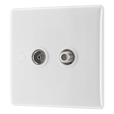 BG 865 Moulded Round Edge | White | 2 Gang Satellite TV Socket Outlet