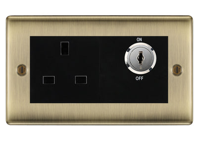 BG Nexus Antique Brass 13A Double Pole Key Controlled Socket – Black Inserts
