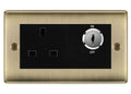 BG Nexus Antique Brass 13A Double Pole Key Controlled Socket – Black Inserts