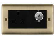 BG Nexus Antique Brass 13A Double Pole Key Controlled Socket – Black Inserts by British General (BG-NABKYSWSB)
