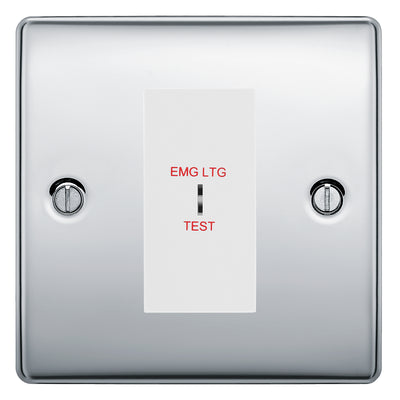 BG Nexus Metal Polished Chrome 20AX 2 Way Emergency Lighting Test Key Switch - White Insert