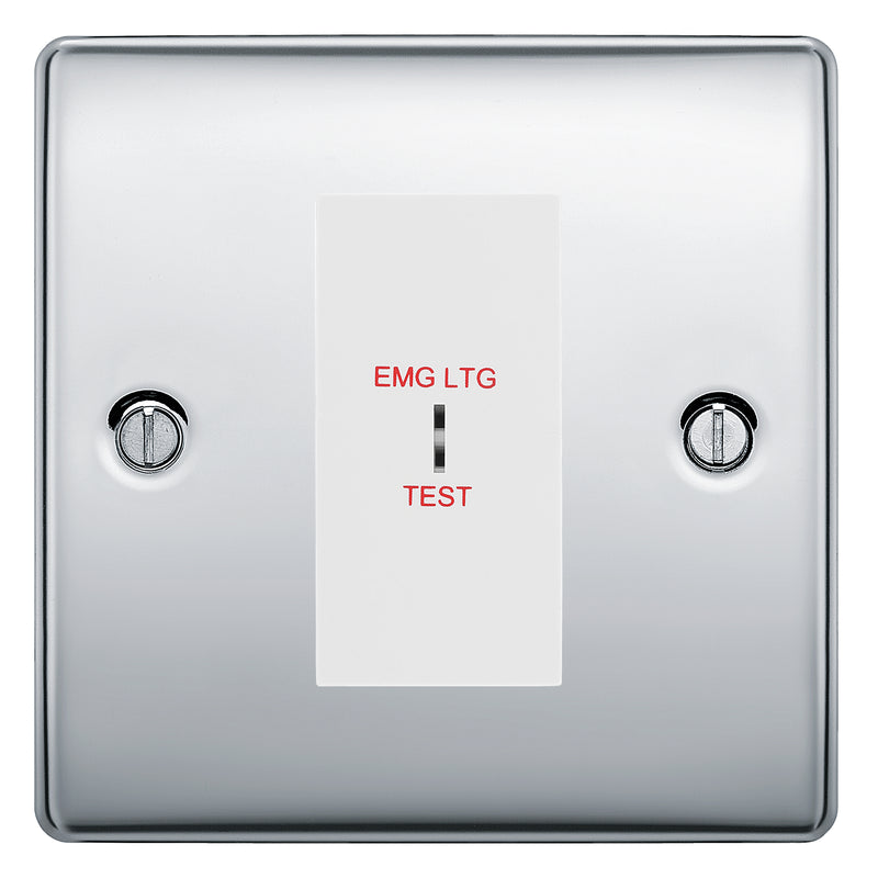 BG Nexus Metal Polished Chrome 20AX 2 Way Emergency Lighting Test Key Switch - White Insert