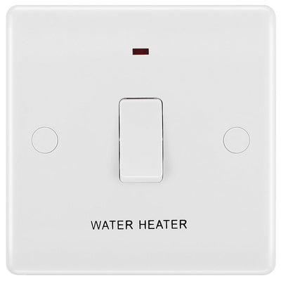 BG 833WH White Round Edge 20A DP Switch marked Water Heater + Neon + Cable Outlet by British General (BG-833WH)