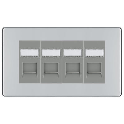 BG Screwless Polished Chrome 4 Gang RJ45 Cat6 Data Socket Outlet Grey Inserts by British General (BG-FPCRJ454G)