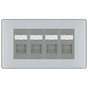 BG Screwless Polished Chrome 4 Gang RJ45 Cat6 Data Socket Outlet Grey Inserts by British General (BG-FPCRJ454G)