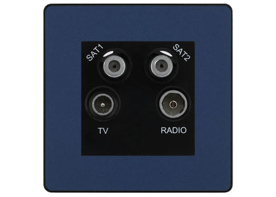 BG Evolve Matt Blue TV/FM/2x SAT Quadplex Socket – Black Insert by British General (BG-PCDDBTVFMSAT2B)