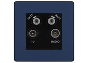 BG Evolve Matt Blue TV/FM/2x SAT Quadplex Socket – Black Insert by British General (BG-PCDDBTVFMSAT2B)