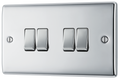 BG NPC44 Nexus Metal Polished Chrome 4 Gang 10A 10AX 2 Way Plate Switch