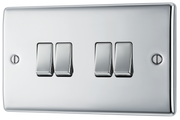 BG NPC44 Nexus Metal Polished Chrome 4 Gang 10A 10AX 2 Way Plate Switch by British General (BG-NPC44)