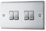 BG NPC44 Nexus Metal Polished Chrome 4 Gang 10A 10AX 2 Way Plate Switch by British General (BG-NPC44)