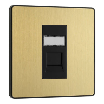 BG Evolve Satin Brass RJ45 Cat6 Single Data Outlet PCDSBRJ451B with 35mm Steel Back Box