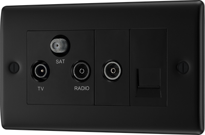 BG NFB68 Nexus Metal Triplex TV/FM/Sat Socket + Return & Tel. - Black Insert - Matt Black