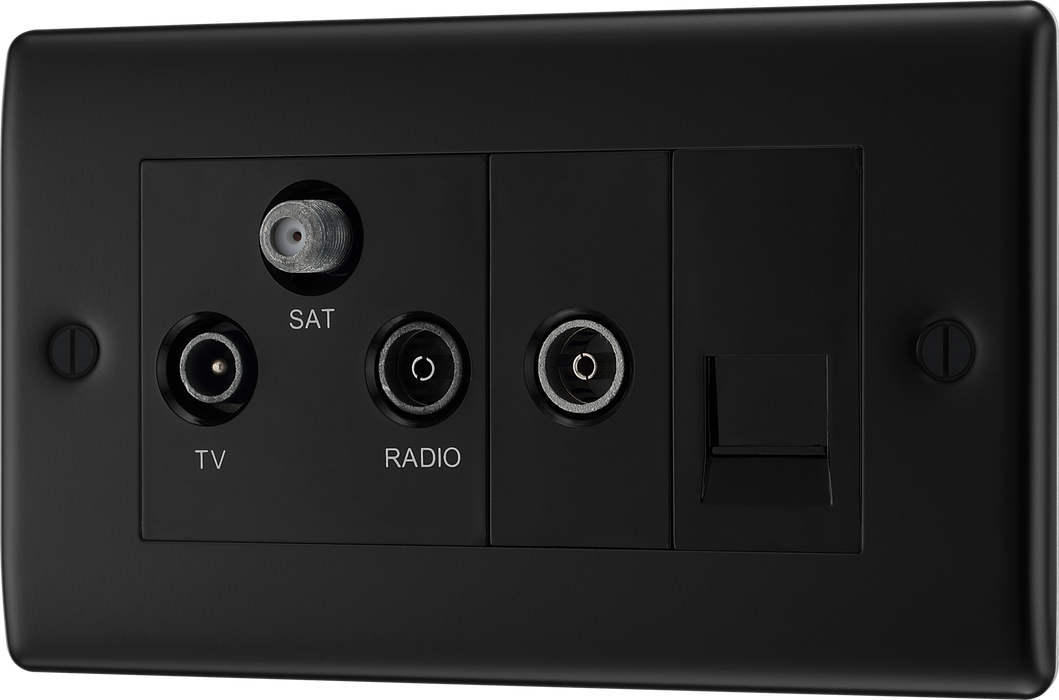 BG NFB68 Nexus Metal Triplex TV/FM/Sat Socket + Return & Tel. - Black Insert - Matt Black