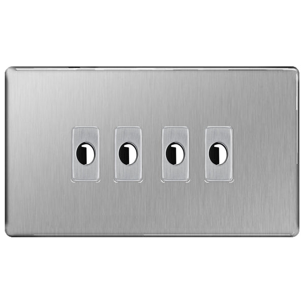 BG Nexus Screwless Brushed Steel 4 Gang Flex Outlet Socket