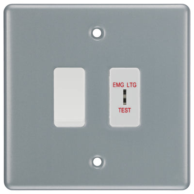 BG Metal Clad 2 Gang EMG LTG Test Key Switch with 2 Way Single Pole Switch