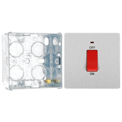 BG Evolve Brushed Steel 45A DP Single Plate + Neon PCDBS74W with 35mm Steel Back Box