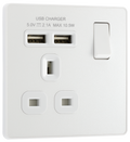 BG PCDCL21U2W Pearlescent White Evolve 1 Gang 13A 2x USB-A 2.1A Switched Socket Outlet - White Insert