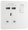 BG PCDCL21U2W Pearlescent White Evolve 1 Gang 13A 2x USB-A 2.1A Switched Socket Outlet - White Insert by British General (BG-PCDCL21U2W-Shopify-SA_1)
