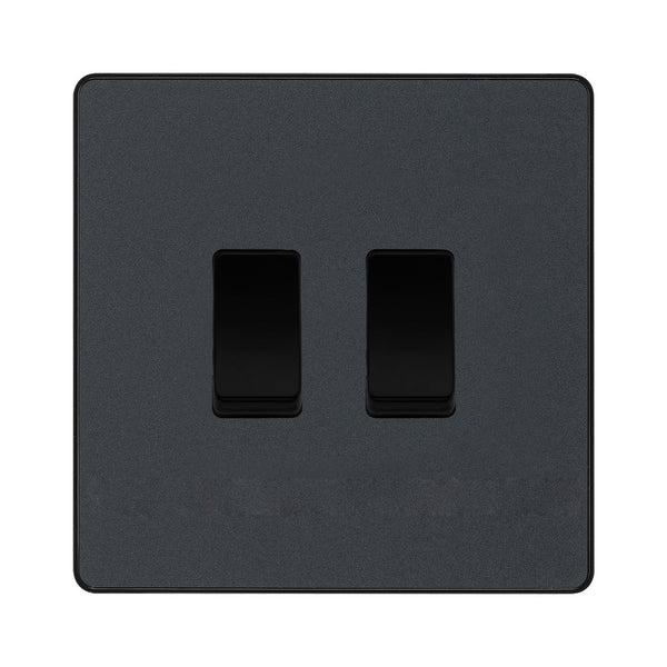 BG Evolve Matt Grey 2 Gang Intermediate Custom Grid Light Switch