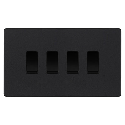 BG Evolve Matt Black 4 Gang 2 Way Light Switch PCDMB44B by British General (BG-Evolve-MB-4G-CUSTOM-LIGHT-SWITCH)