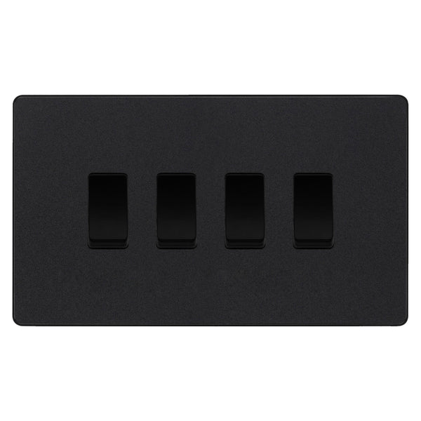 BG Evolve Matt Black 4 Gang Custom Grid Light Switch Double Format