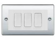 BG Nexus Polished Chrome 3G Switch 2x Intermediate 1X 2 Way Switch - White Insert by British General (BG-Nexus-PC-3G-Combo-1x 2WAY-2x INT-WH)