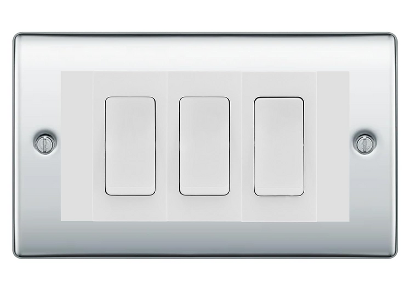 BG Nexus Polished Chrome 3G Switch 2x Intermediate 1X 2 Way Switch - White Insert
