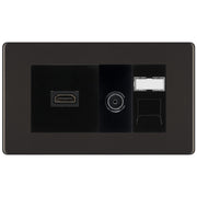 BG Screwless Black Nickel Media Wall Plate TV Aerial, HDMI & CAT6 Outlet – Black Insert by British General