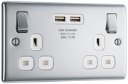 BG NPC22U3W Nexus Metal Polished Chrome 2 Gang 13A 2x USB-A 3.1A Switched Socket - White Insert by British General (BG-NPC22U3W-Shopify-SA_1)