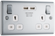BG NPC22U3W Nexus Metal Polished Chrome 2 Gang 13A 2x USB-A 3.1A Switched Socket - White Insert