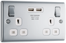 BG NPC22U3W Nexus Metal Polished Chrome 2 Gang 13A 2x USB-A 3.1A Switched Socket - White Insert by British General (BG-NPC22U3W-Shopify-SA_1)