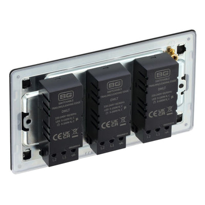 BG Screwless Matt Black 200W 2 Way Triple Trailing Edge Dimmer Switch FFB83 with 25mm Steel Back Box